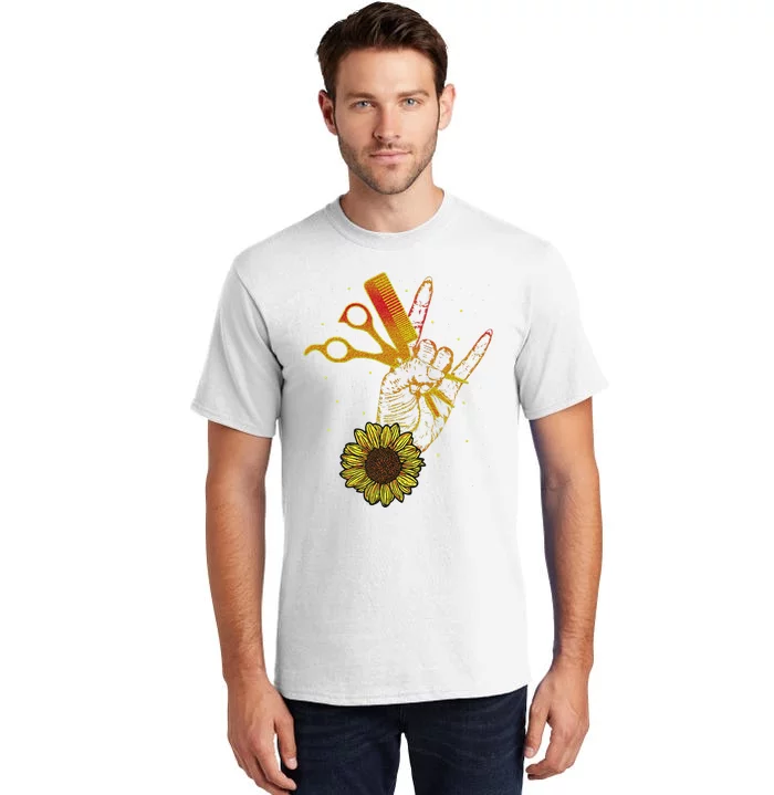 Hairstylist Sunflower Design Hippie Hair Salon Tall T-Shirt