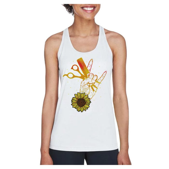 Hairstylist Sunflower Design Hippie Hair Salon Women's Racerback Tank