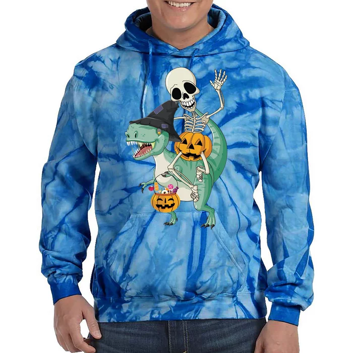 Halloween Skeleton Dinosaur Gift Pumpkin TRex Gift Tie Dye Hoodie