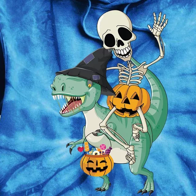 Halloween Skeleton Dinosaur Gift Pumpkin TRex Gift Tie Dye Hoodie