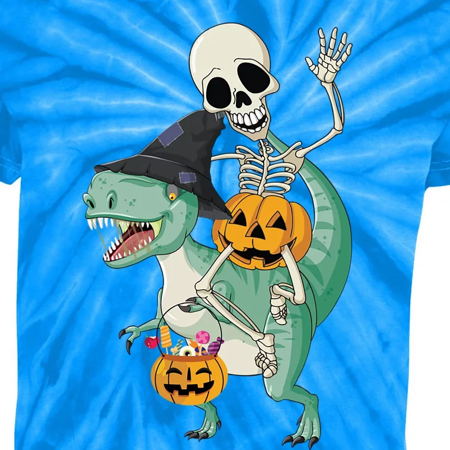 Halloween Skeleton Dinosaur Gift Pumpkin TRex Gift Kids Tie-Dye T-Shirt