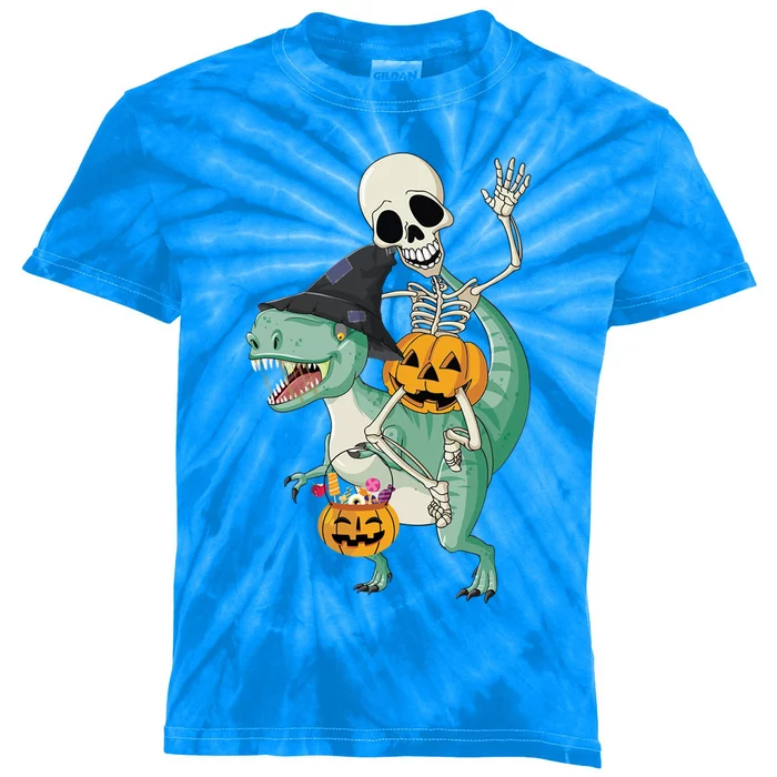 Halloween Skeleton Dinosaur Gift Pumpkin TRex Gift Kids Tie-Dye T-Shirt