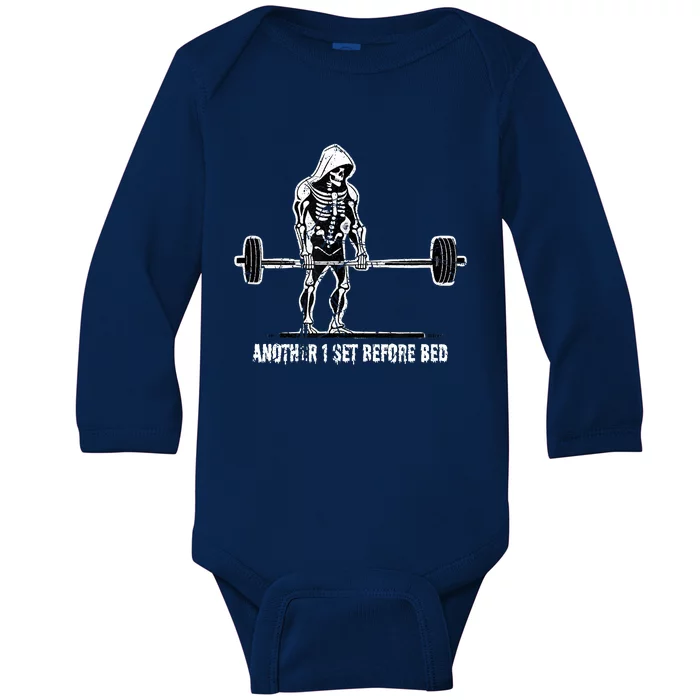 Halloween Skeleton Deadlift Team Healthy Gym Squard Party Baby Long Sleeve Bodysuit