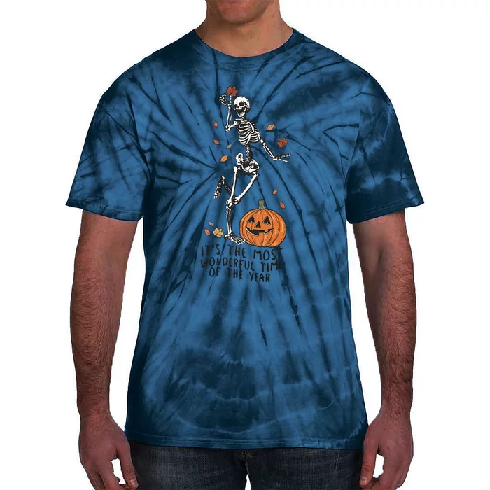 Halloween Skeleton Dance Its The Most Wonderful Time Of The Year Vintage Retro Tie-Dye T-Shirt