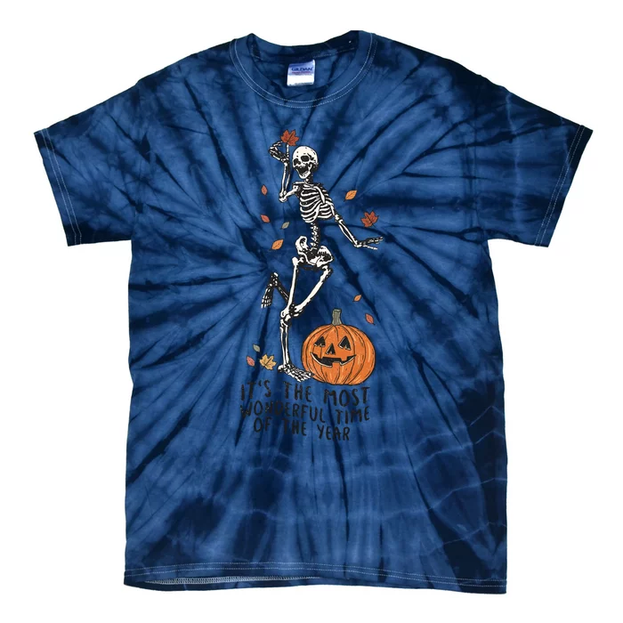 Halloween Skeleton Dance Its The Most Wonderful Time Of The Year Vintage Retro Tie-Dye T-Shirt