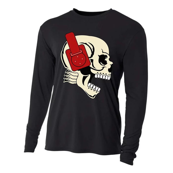 Headphone Skull Dj Halloween Creepy Edm Gift Cooling Performance Long Sleeve Crew