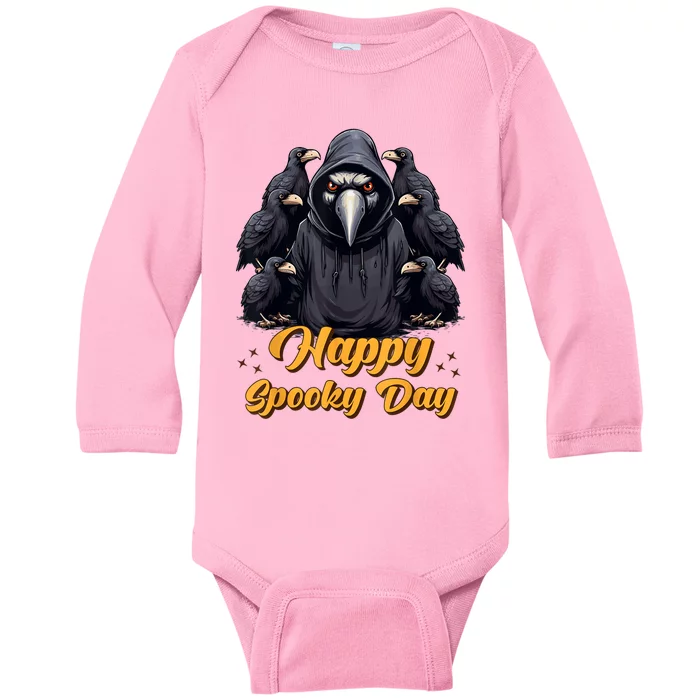 Happy Spooky Day Crow Baby Long Sleeve Bodysuit