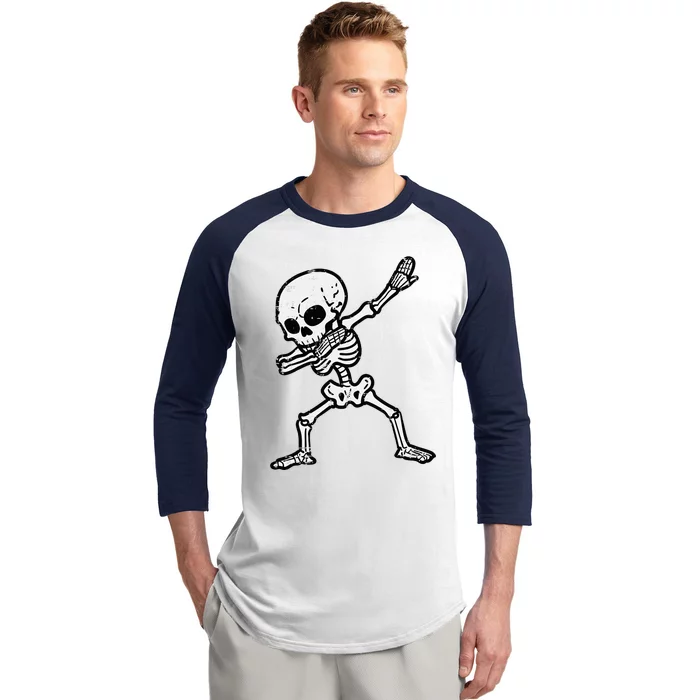 Halloween Skeleton Dabbing Costume Baseball Sleeve Shirt