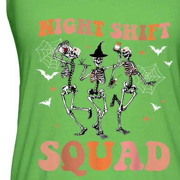 Halloween Skeleton Dancing Nurse Night Squad Shift Ladies Essential Flowy Tank