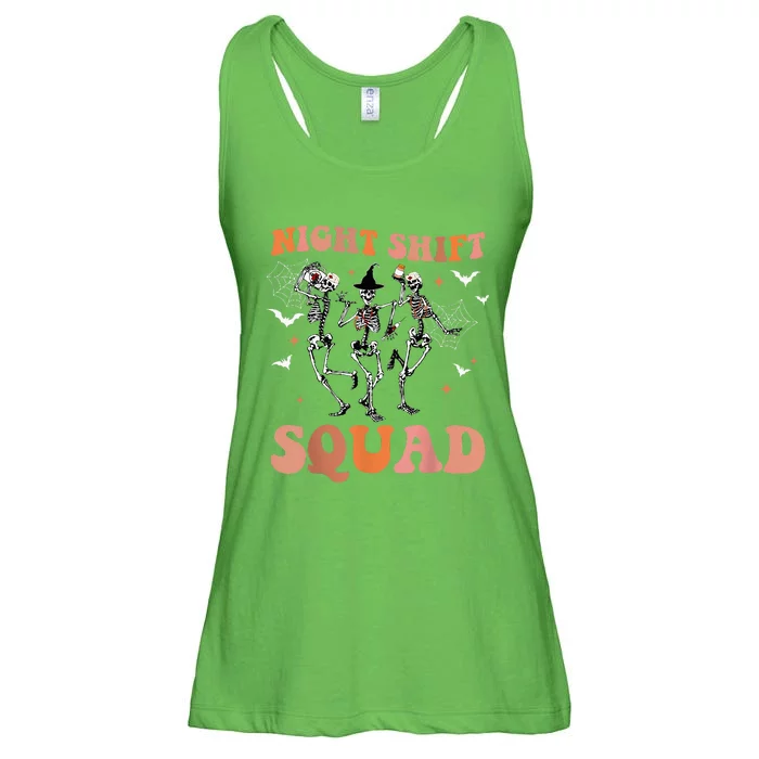 Halloween Skeleton Dancing Nurse Night Squad Shift Ladies Essential Flowy Tank