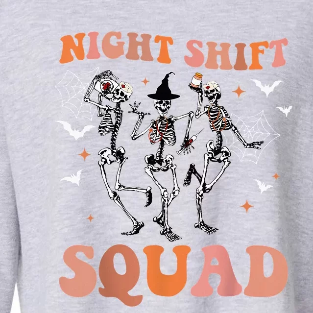 Halloween Skeleton Dancing Nurse Night Squad Shift Cropped Pullover Crew