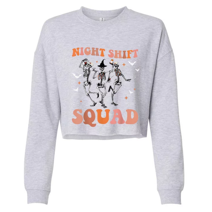 Halloween Skeleton Dancing Nurse Night Squad Shift Cropped Pullover Crew