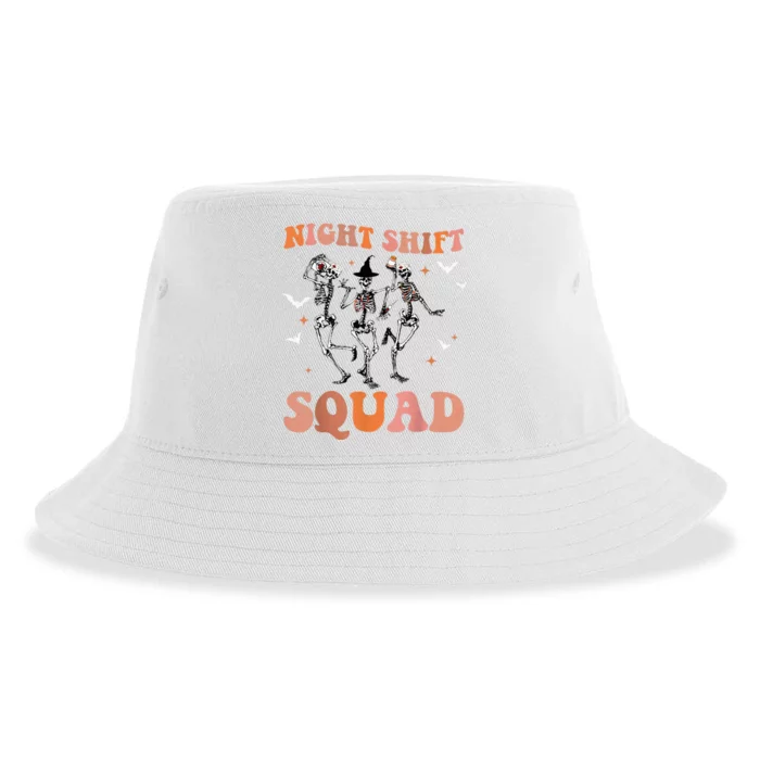 Halloween Skeleton Dancing Nurse Night Squad Shift Sustainable Bucket Hat