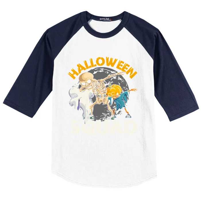 Halloween Squad Dabbing Skeleton Zombie Scary Pumpkin Gift Baseball Sleeve Shirt