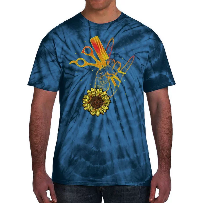 Hairstylist Sunflower Design Hippie Hair Salon Tie-Dye T-Shirt