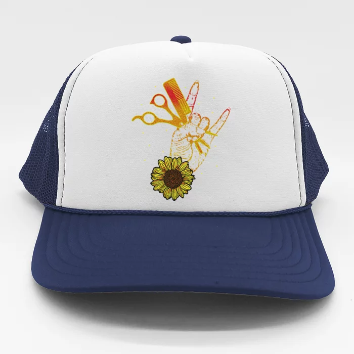 Hairstylist Sunflower Design Hippie Hair Salon Trucker Hat