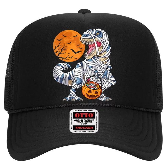 Halloween Shirts Dinosaur T Rex Mummy Pumpkin High Crown Mesh Trucker Hat