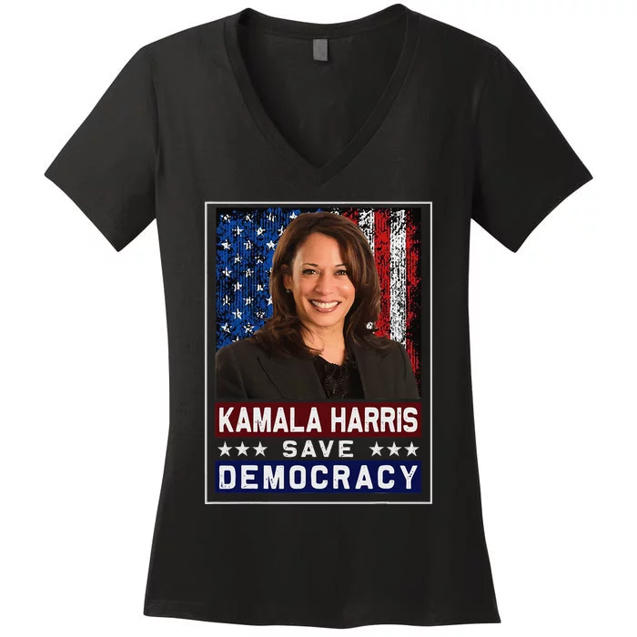 Harris Save Democracy Women's V-Neck T-Shirt