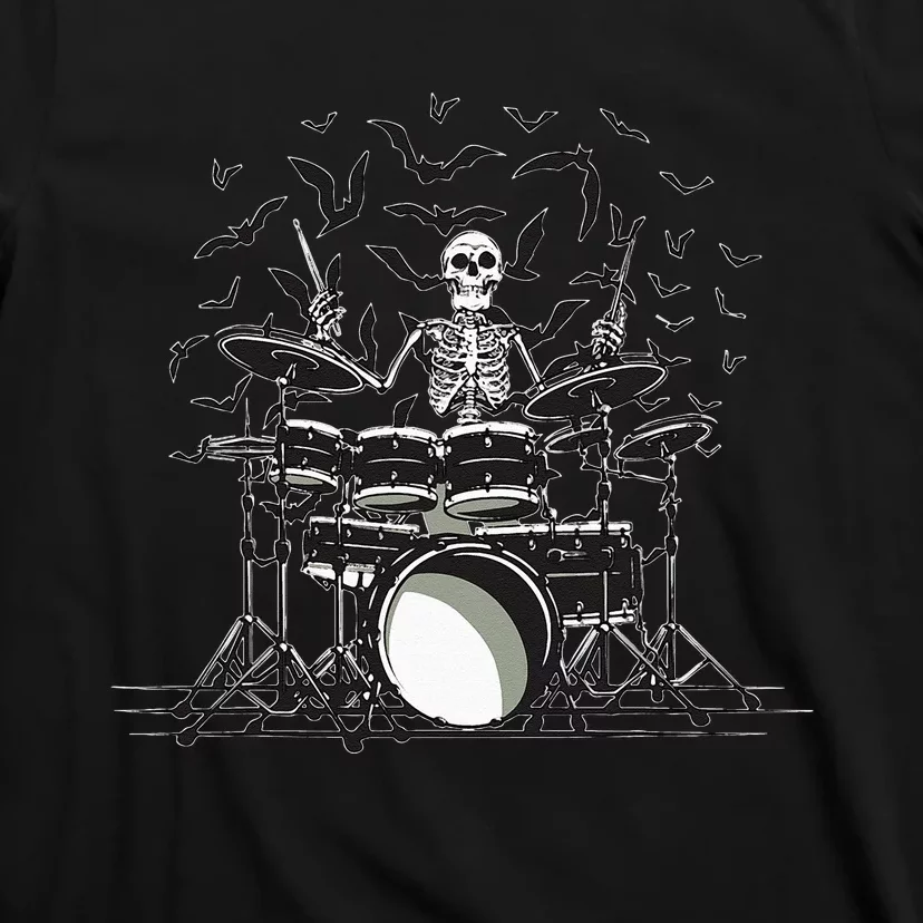 Halloween Skeleton Drummer Drumming Drumset Scary T-Shirt