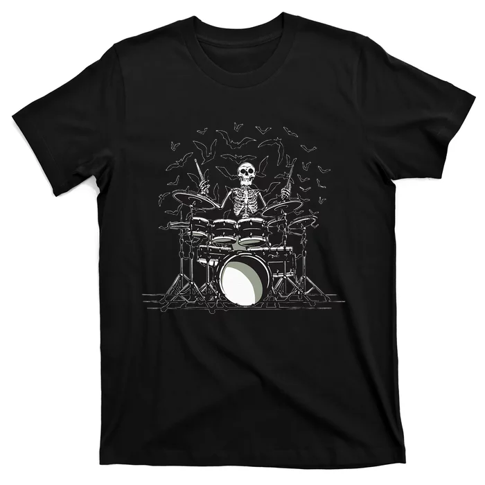 Halloween Skeleton Drummer Drumming Drumset Scary T-Shirt