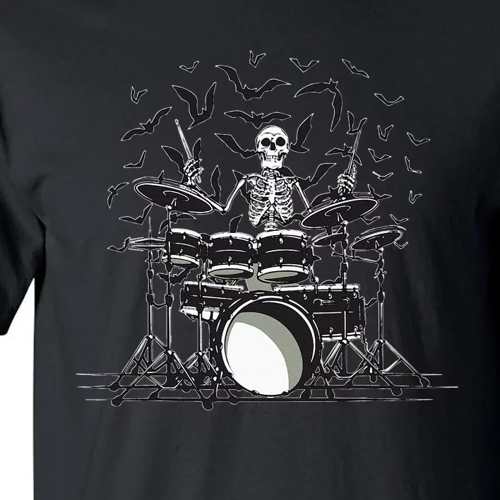 Halloween Skeleton Drummer Drumming Drumset Scary Tall T-Shirt