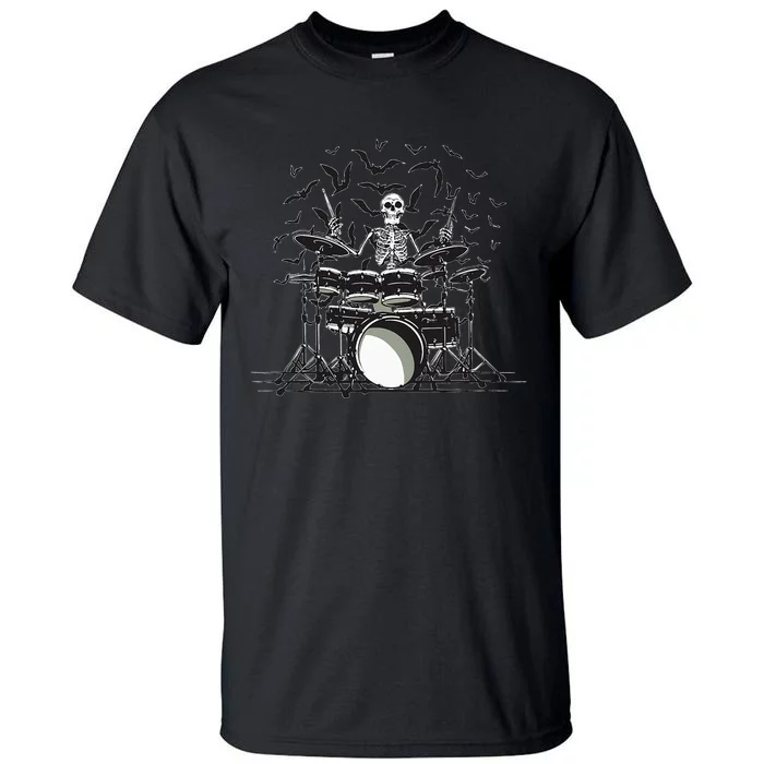 Halloween Skeleton Drummer Drumming Drumset Scary Tall T-Shirt