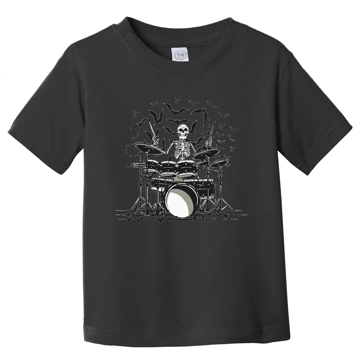 Halloween Skeleton Drummer Drumming Drumset Scary Toddler T-Shirt