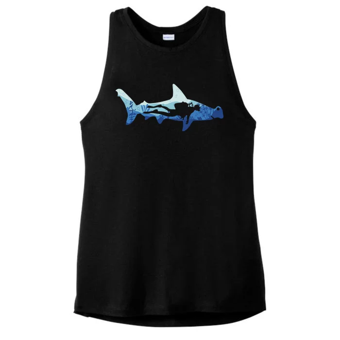 Hammerhead Shark Diver Ocean Ladies Tri-Blend Wicking Tank