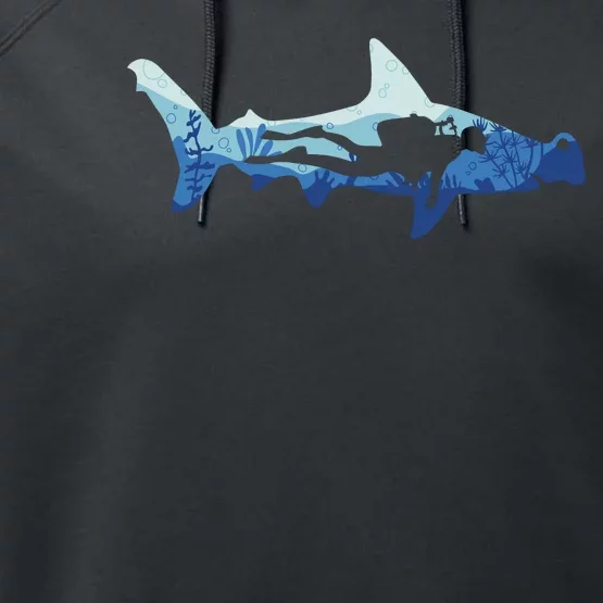 Hammerhead Shark Diver Ocean Performance Fleece Hoodie