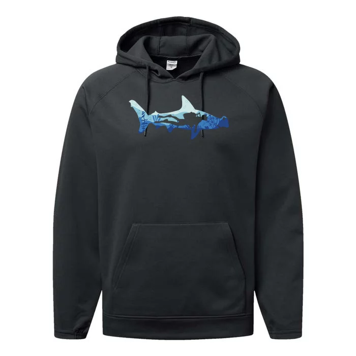 Hammerhead Shark Diver Ocean Performance Fleece Hoodie