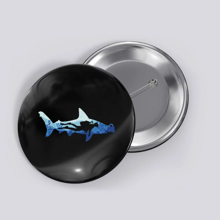 Hammerhead Shark Diver Ocean Button