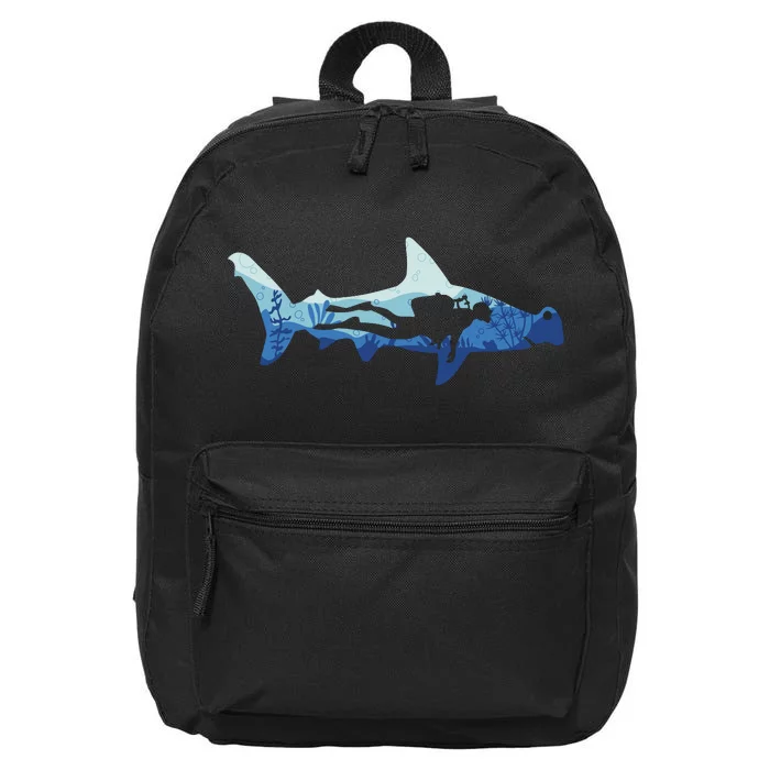 Hammerhead Shark Diver Ocean 16 in Basic Backpack