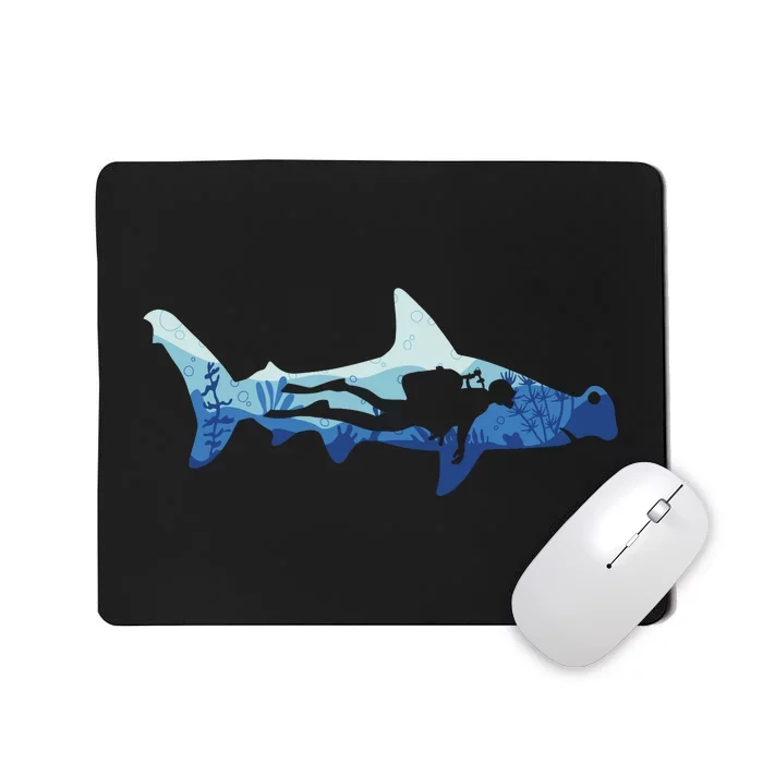 Hammerhead Shark Diver Ocean Mousepad