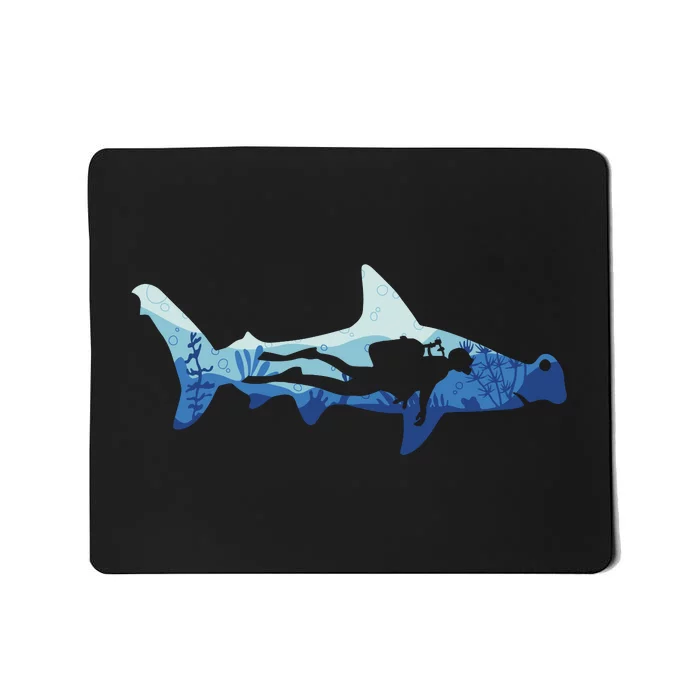 Hammerhead Shark Diver Ocean Mousepad