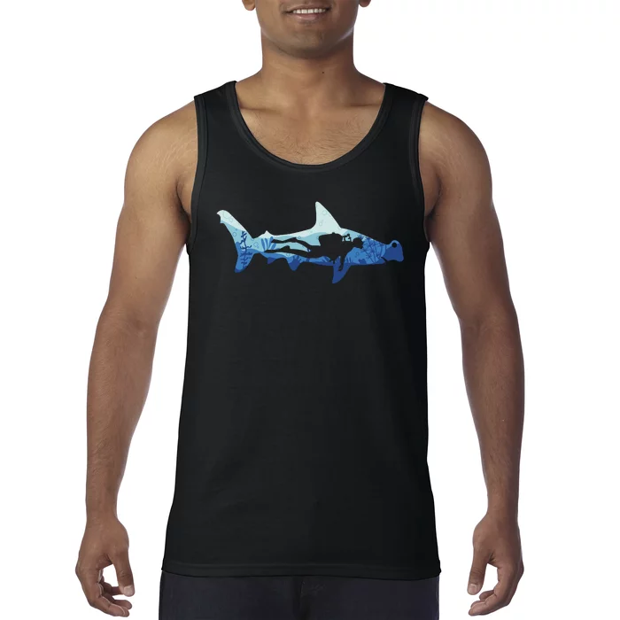 Hammerhead Shark Diver Ocean Tank Top