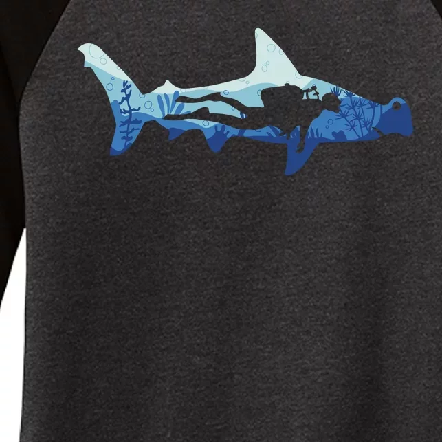 Hammerhead Shark Diver Ocean Women's Tri-Blend 3/4-Sleeve Raglan Shirt