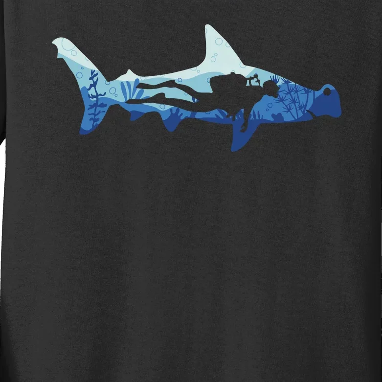 Hammerhead Shark Diver Ocean Kids Long Sleeve Shirt