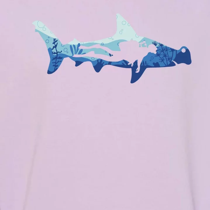 Hammerhead Shark Diver Ocean Garment-Dyed Sweatshirt