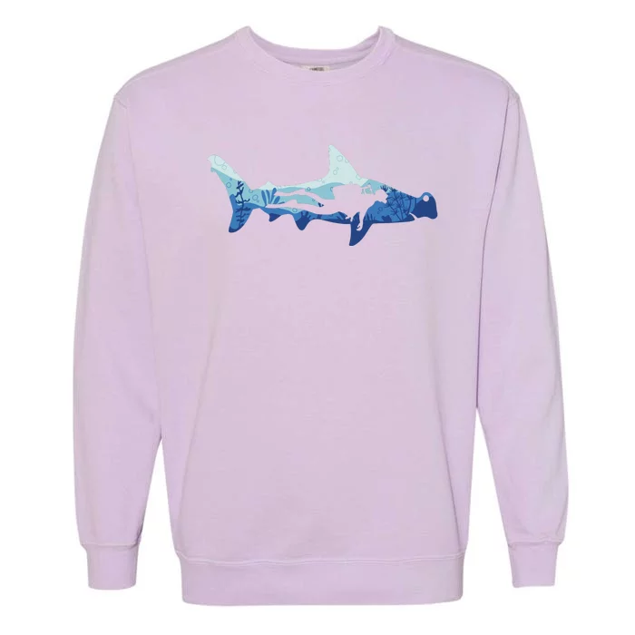 Hammerhead Shark Diver Ocean Garment-Dyed Sweatshirt