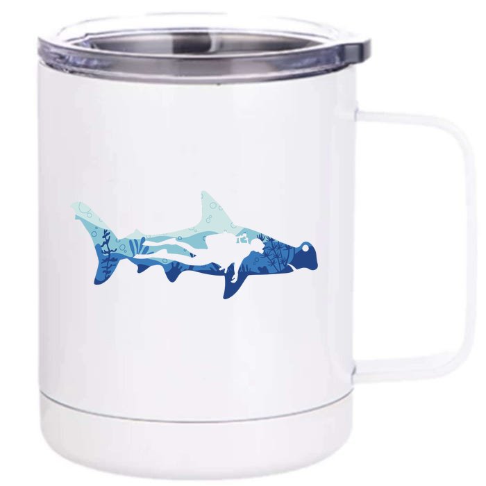 Hammerhead Shark Diver Ocean Front & Back 12oz Stainless Steel Tumbler Cup