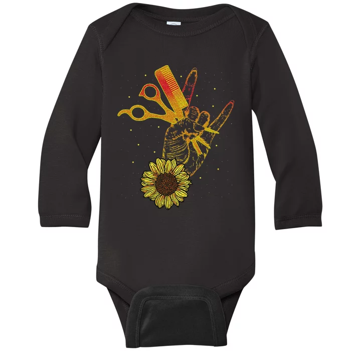 Hairstylist Sunflower Design Hippie Hair Salon Baby Long Sleeve Bodysuit