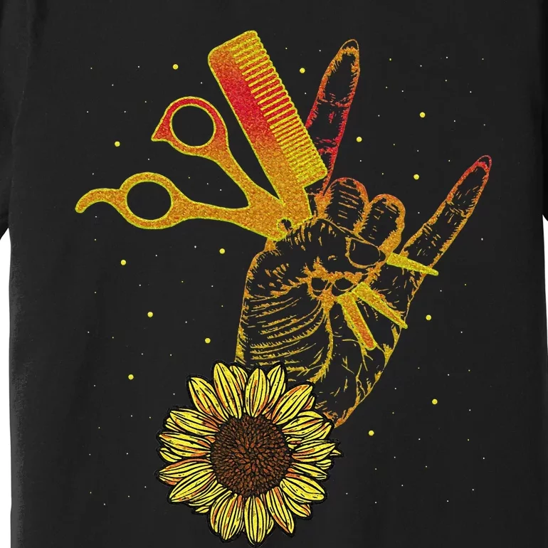 Hairstylist Sunflower Design Hippie Hair Salon Premium T-Shirt