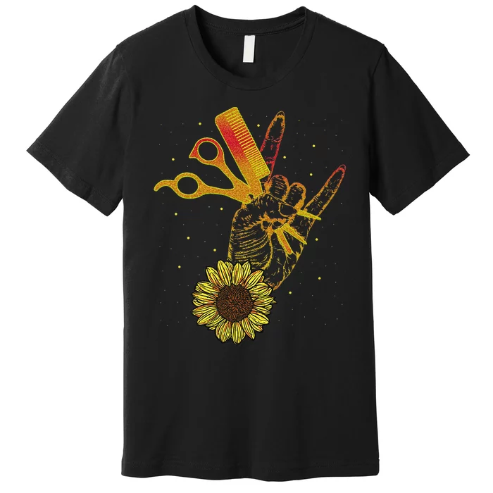 Hairstylist Sunflower Design Hippie Hair Salon Premium T-Shirt