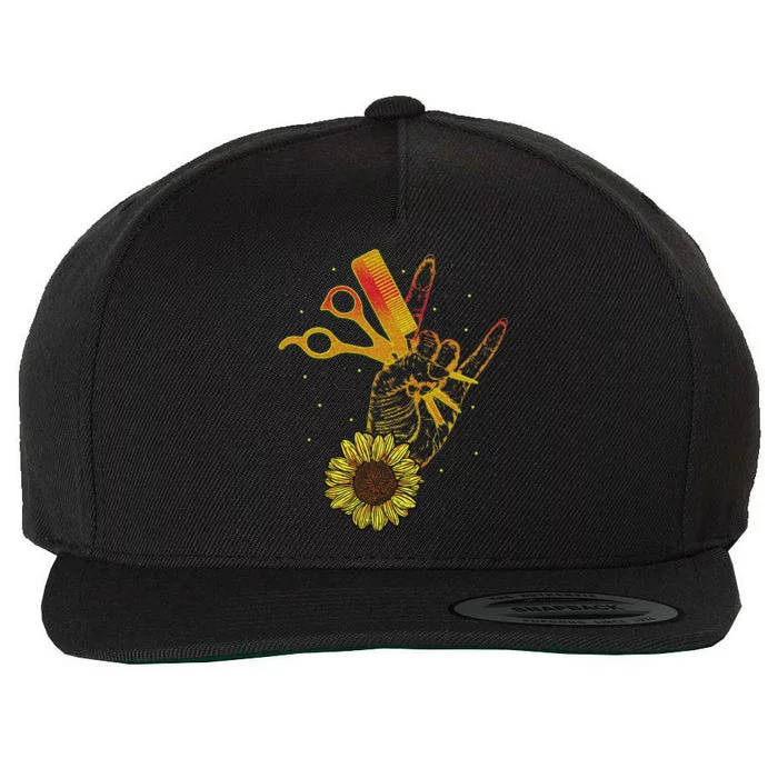 Hairstylist Sunflower Design Hippie Hair Salon Wool Snapback Cap