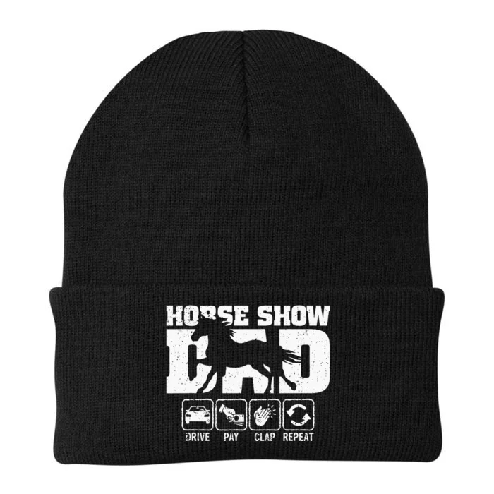 Horse Show Dad Drive Pay Clap Repeat Funny Horse Dad Xmas Knit Cap Winter Beanie