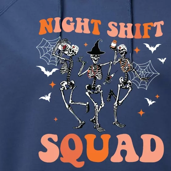 Halloween Skeleton Dancing Nurse Night Squad Shift Women Performance Fleece Hoodie