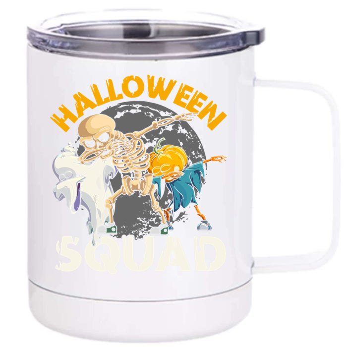 Halloween Squad Dabbing Skeleton Zombie Scary Pumpkin Cool Gift Front & Back 12oz Stainless Steel Tumbler Cup