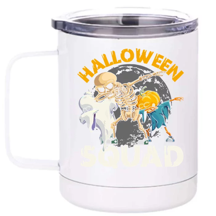 Halloween Squad Dabbing Skeleton Zombie Scary Pumpkin Cool Gift Front & Back 12oz Stainless Steel Tumbler Cup