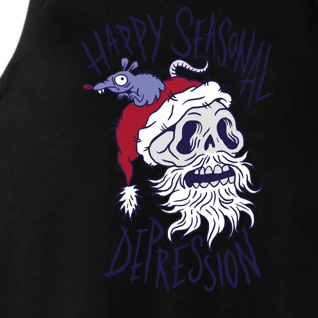 Happy Seasonal Depression Santa Ladies Tri-Blend Wicking Tank