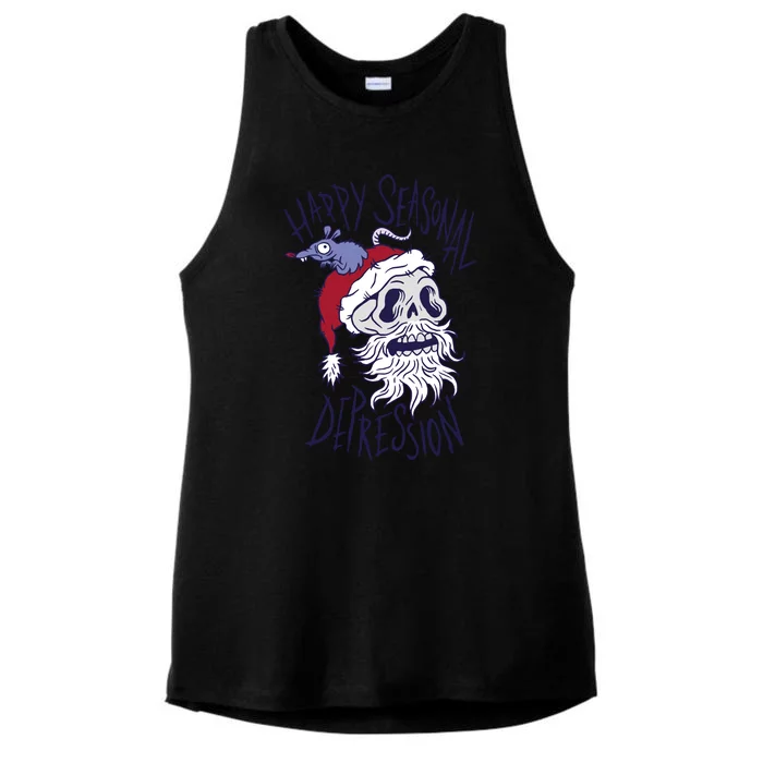 Happy Seasonal Depression Santa Ladies Tri-Blend Wicking Tank